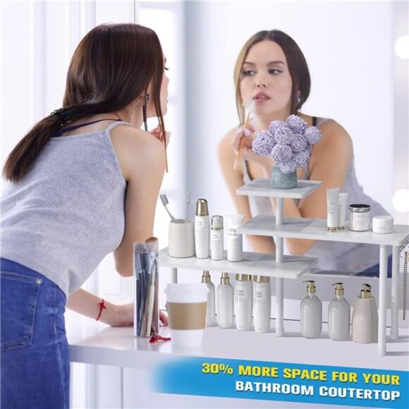Bathroom Organizer Countertop Corner Shelf,3 Tier Moveable Organizer for Make Up - Picture 2 of 6